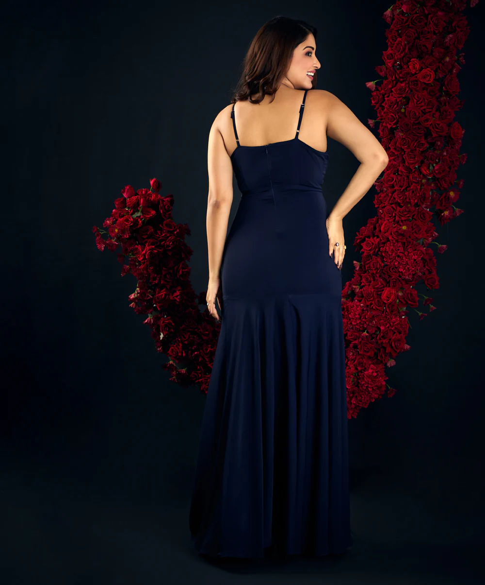 Navy Blue Frilled Maxi Dress - Image 3