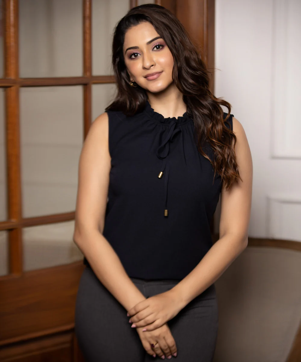 Navy Neck Frilled Toggled Sleeveless Top