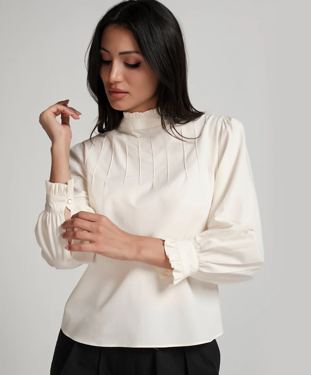 Neck And Sleeve Detailed Cotton Top - Image 2