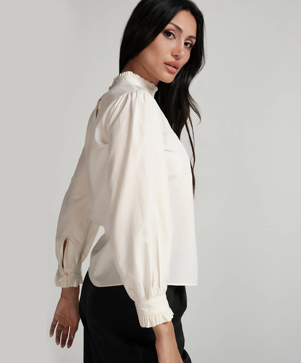 Neck And Sleeve Detailed Cotton Top - Image 3
