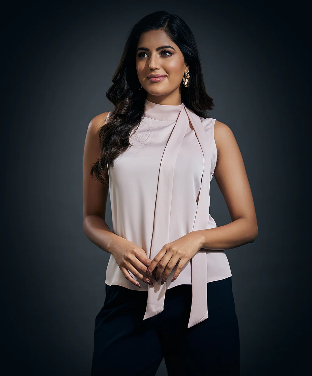 Neck Bow Tie Sleeveless Top-Pink - Image 2