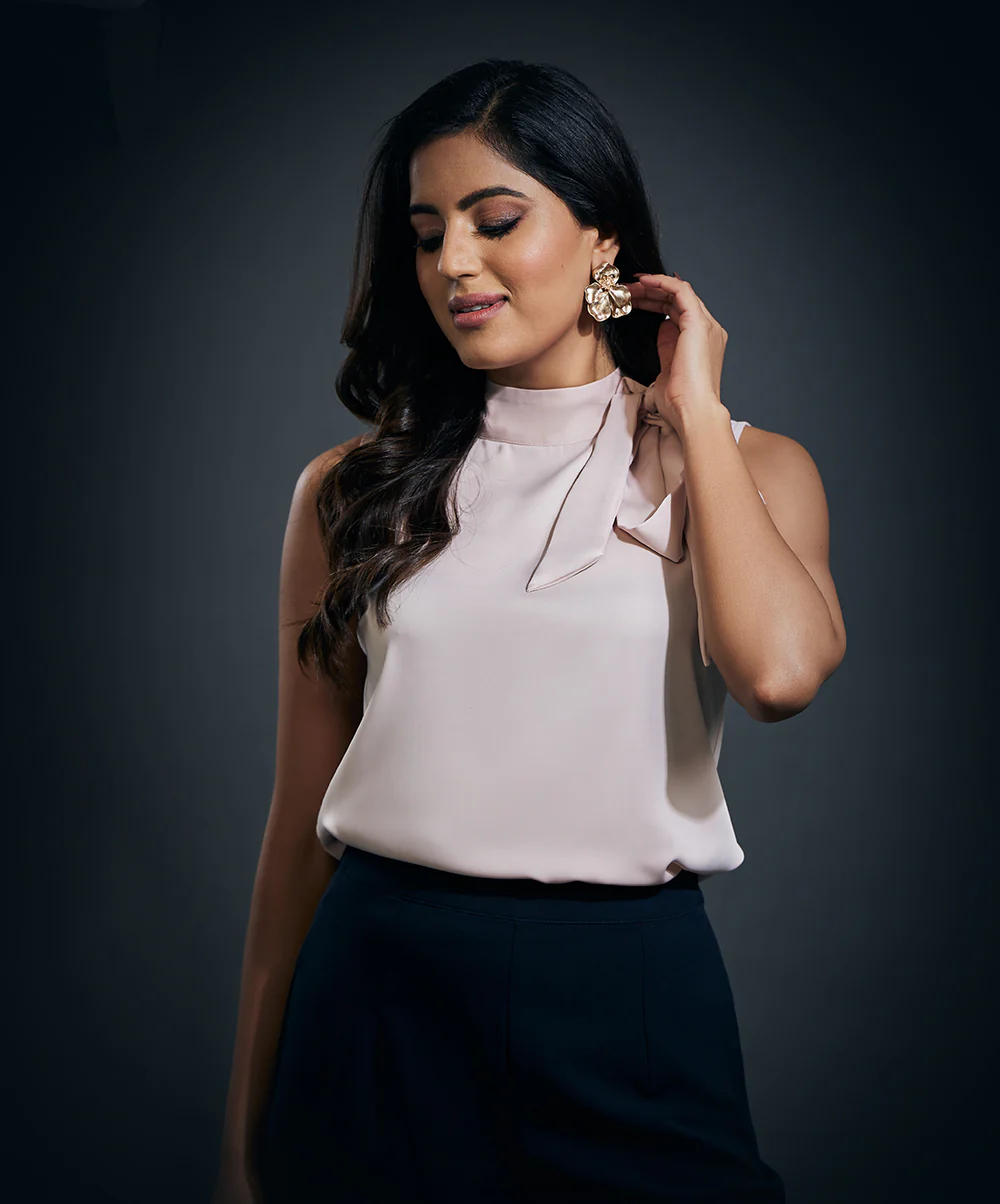Neck Bow Tie Sleeveless Top-Pink - Image 4