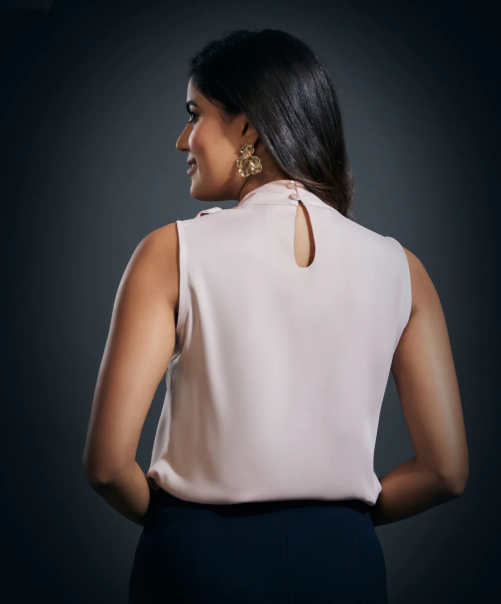 Neck Bow Tie Sleeveless Top-Pink - Image 5