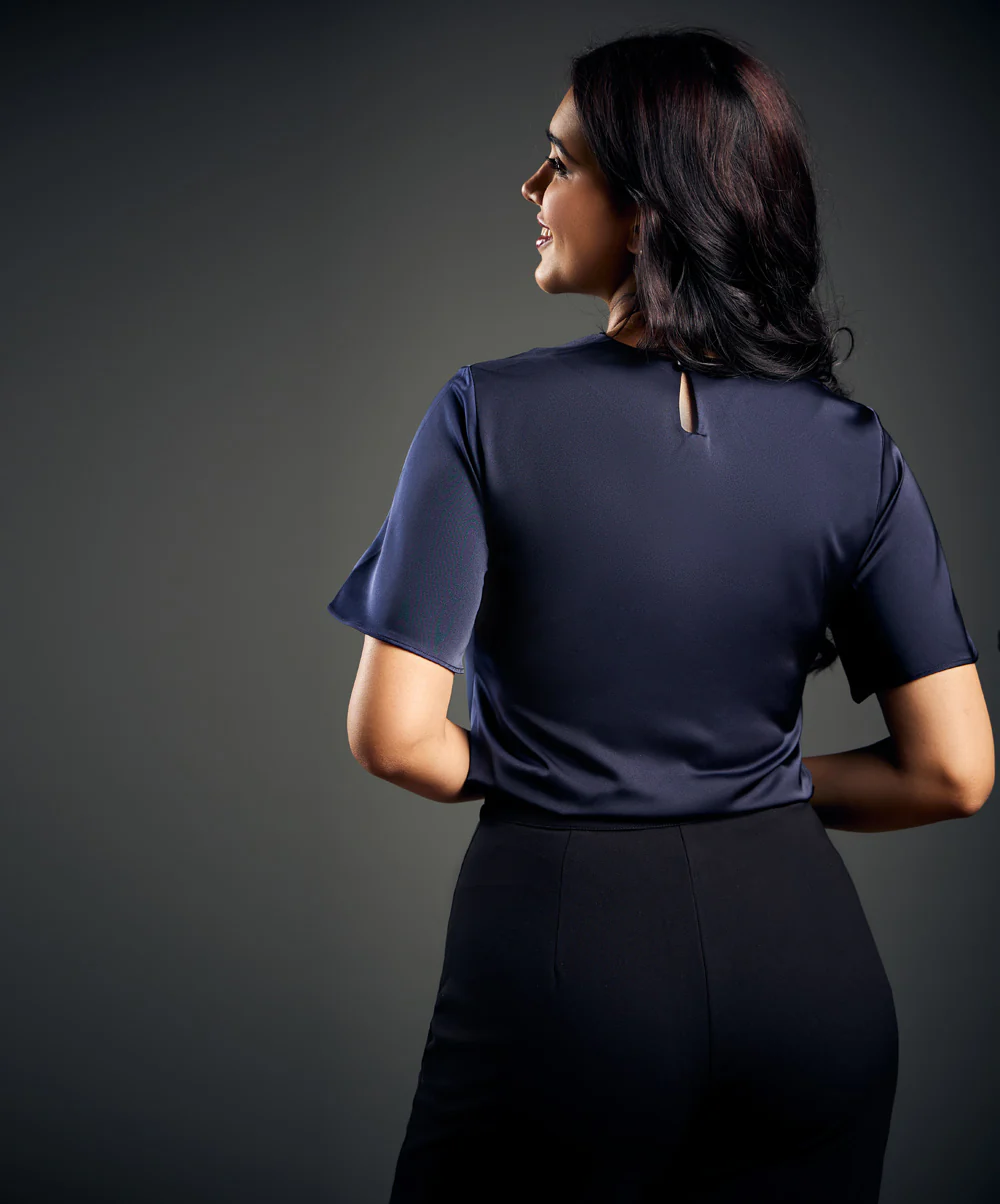 Cowl Neck Flared Sleeve Satin Top - Image 4