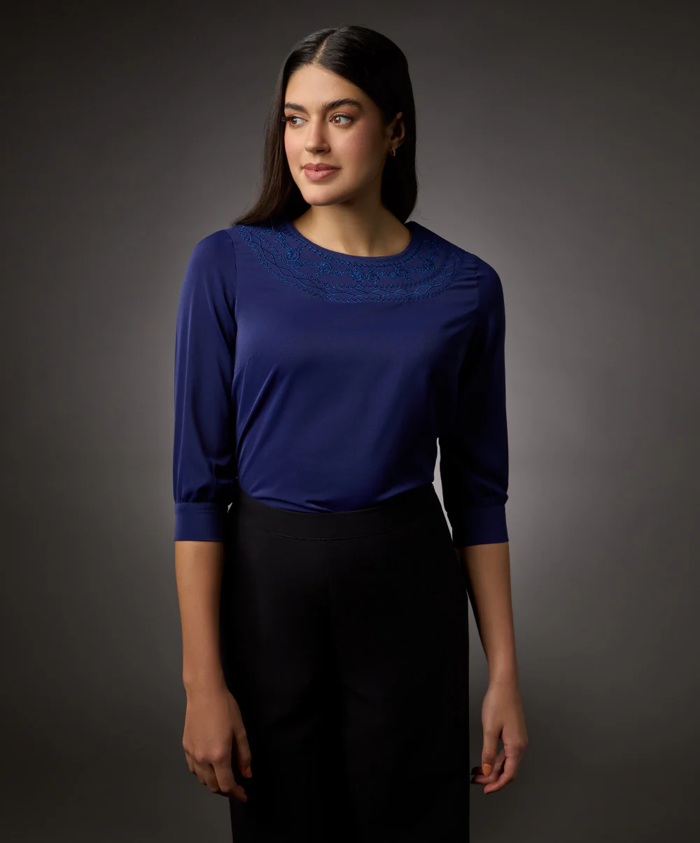 Neck Embroidered Half Sleeve Top - Image 2