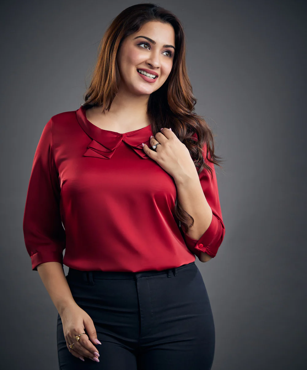 Neck Frilled Half Sleeve Chiffon Top