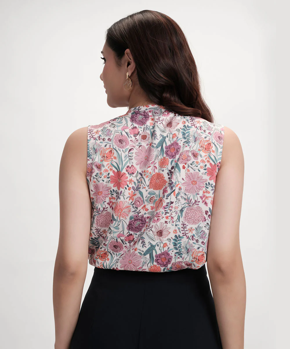 Neck Pleated Printed Top - Image 4