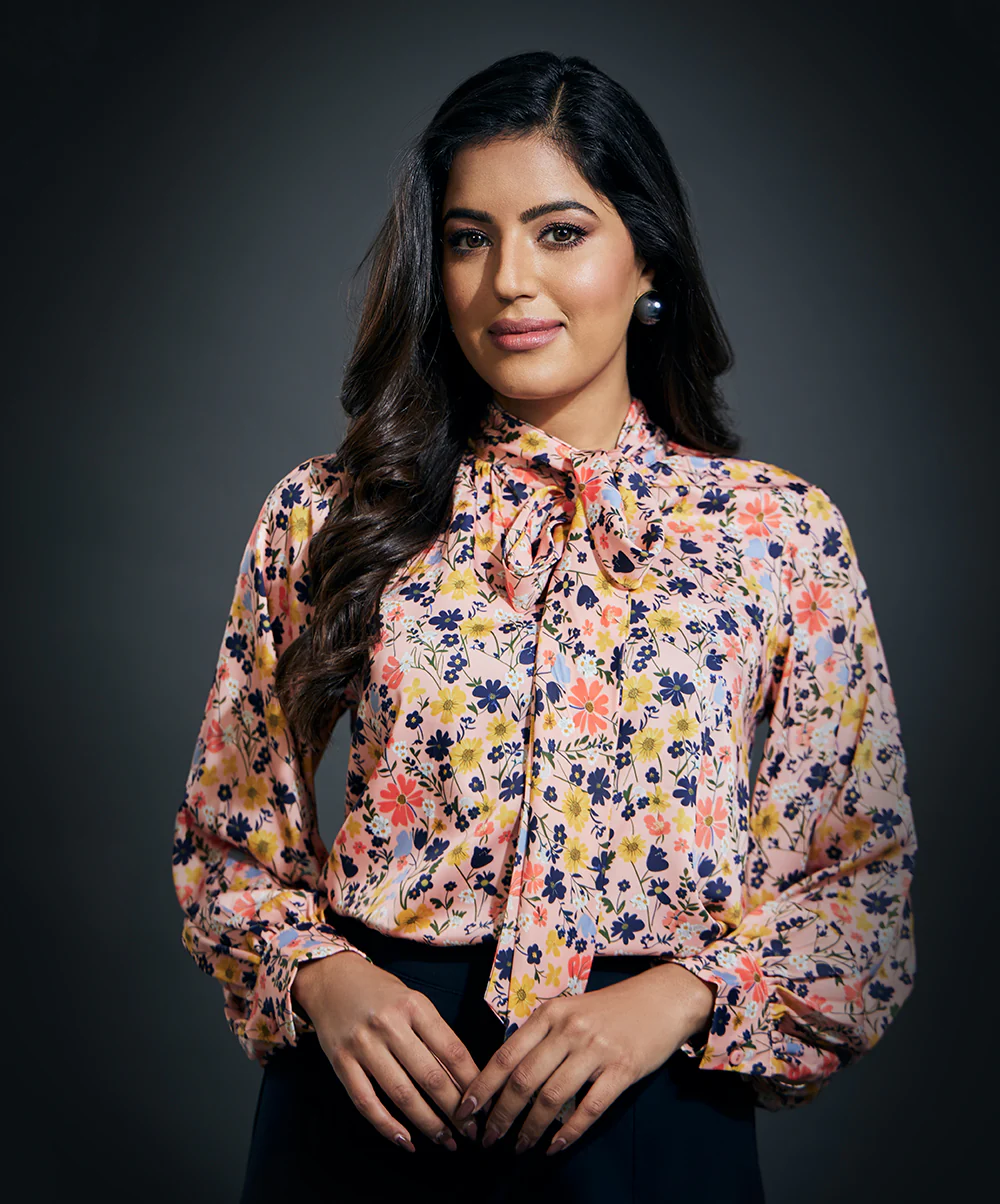 Neck Tie Long Sleeve Satin Top