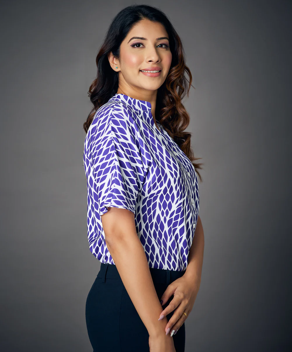 Notched Neck Batwing Sleeve Blue Blouse - Image 2