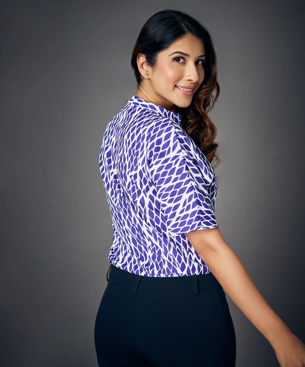 Notched Neck Batwing Sleeve Blue Blouse - Image 3