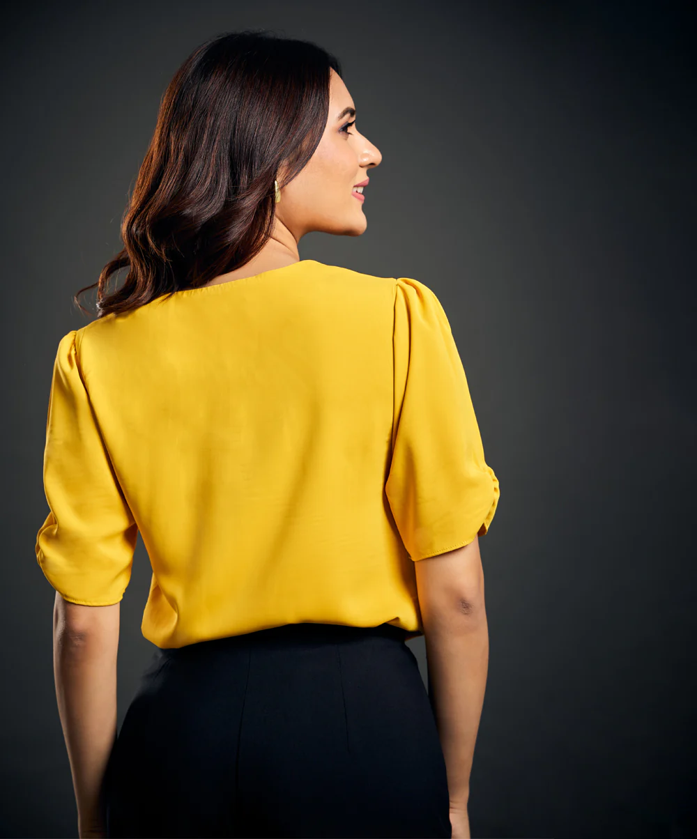 Notched Neck Yellow Blouse - Image 3