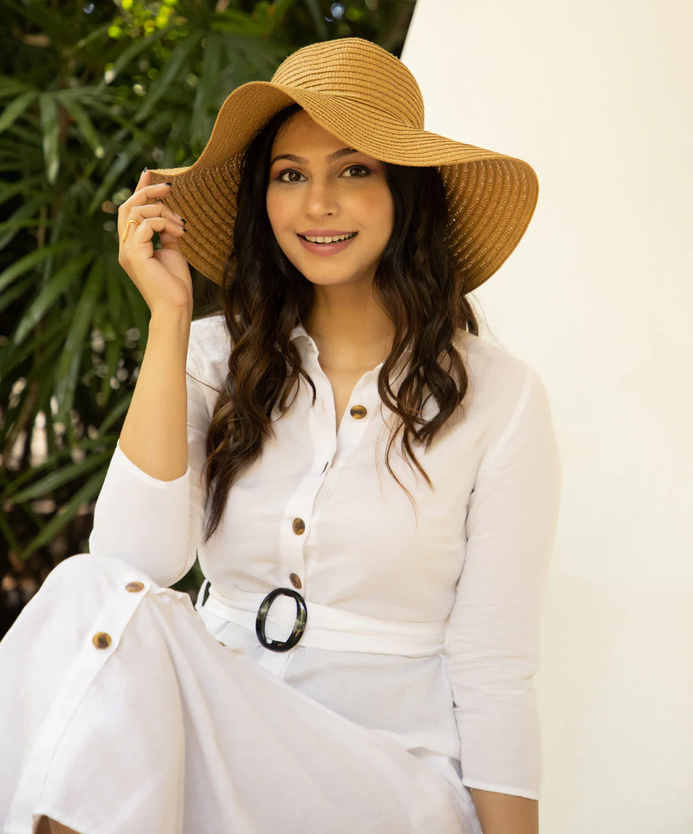 Off White Elegant Buttoned Shirt Linen Dress - Image 3