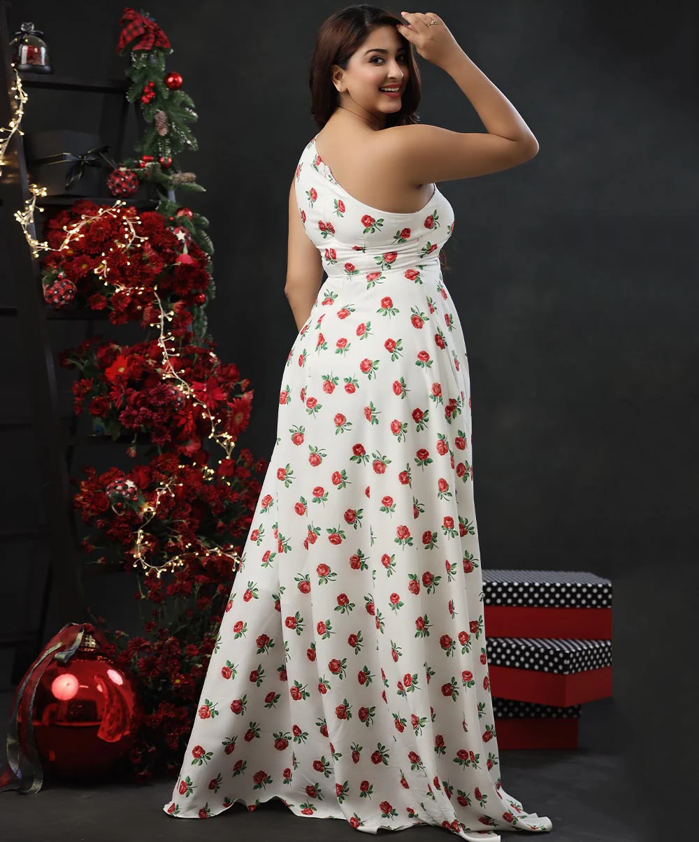 One Shoulder Printed Chiffon Maxi Dress - Image 2