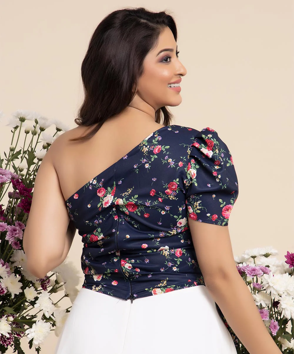 One Shoulder With Sleeve Printed Top - Image 2
