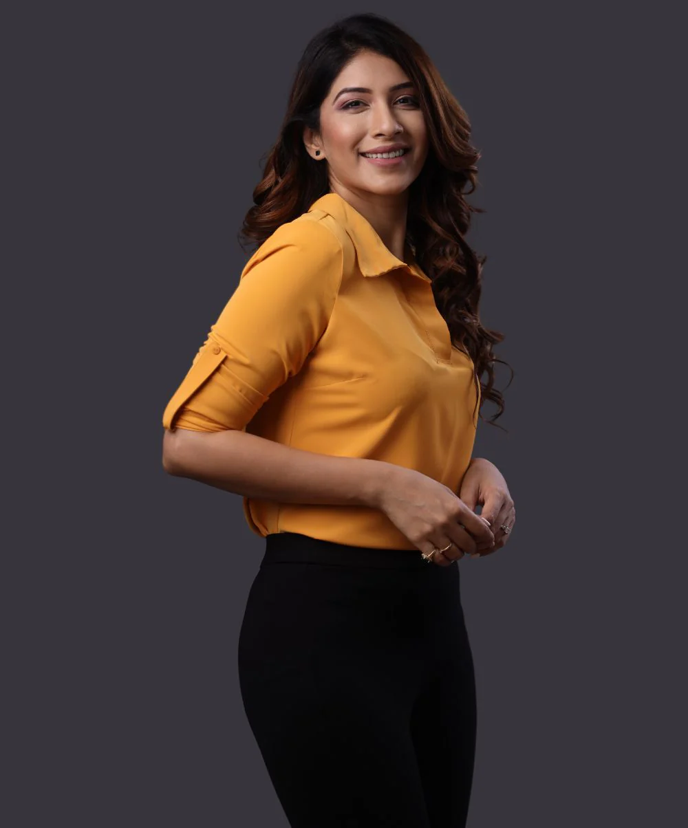 Open Collar Solid Chiffon Blouse