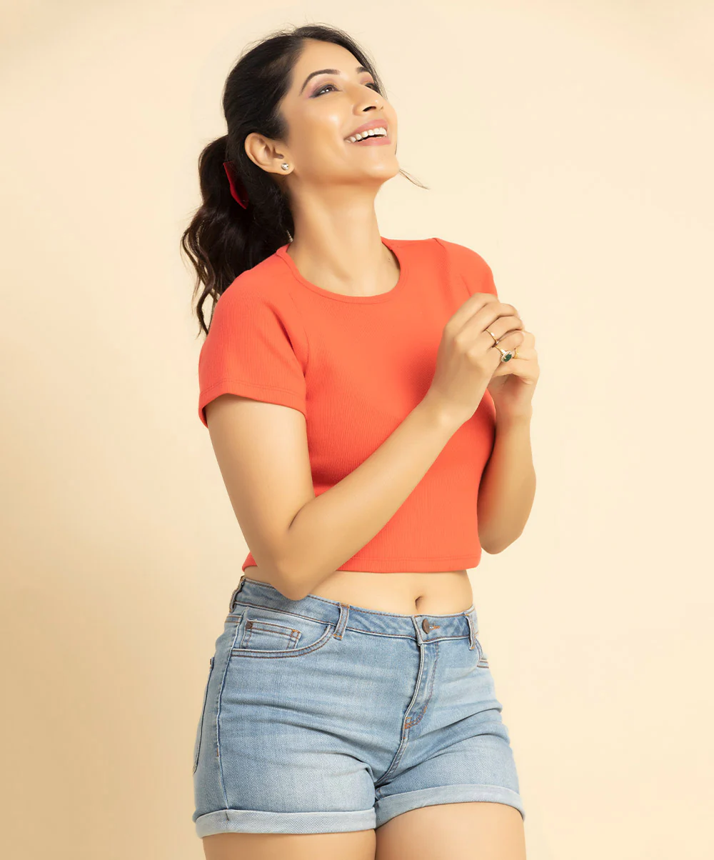 Orange Short Sleeve Crop Tshirt