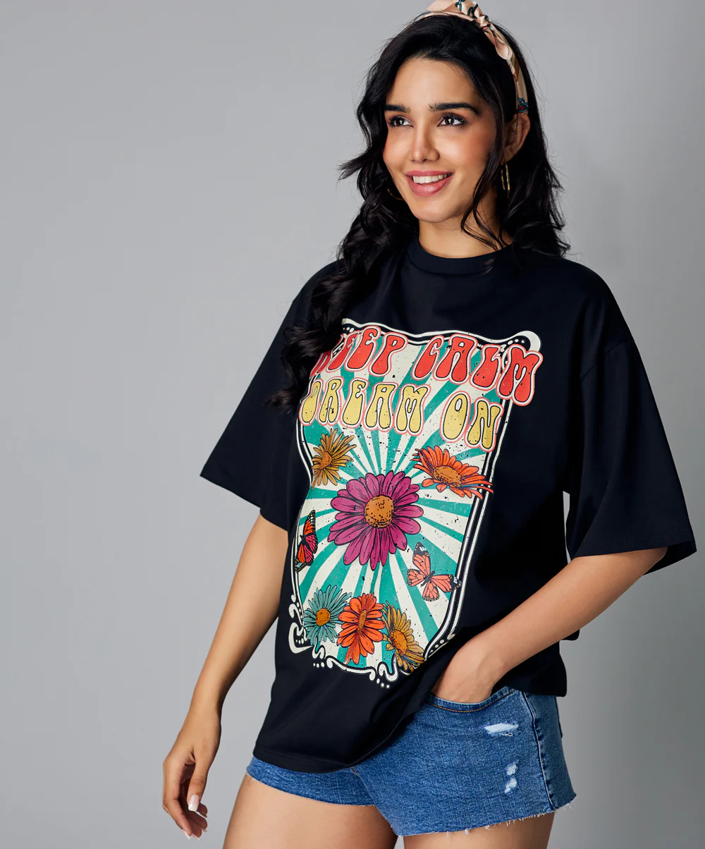 Oversize Black Keep Calm Tshirt - Image 2