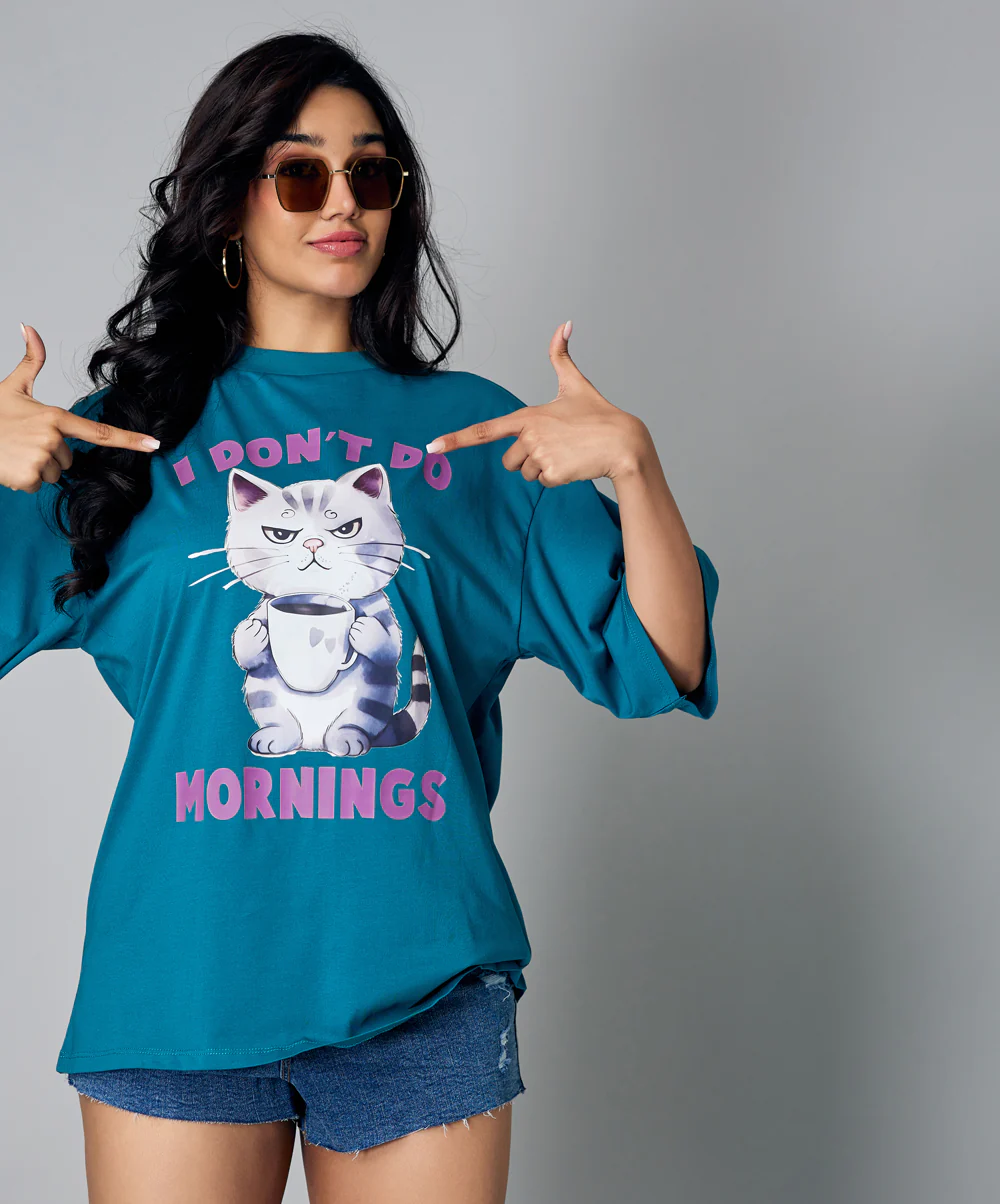 Oversize Blue Dont Do Mornings Tshirt - Image 2