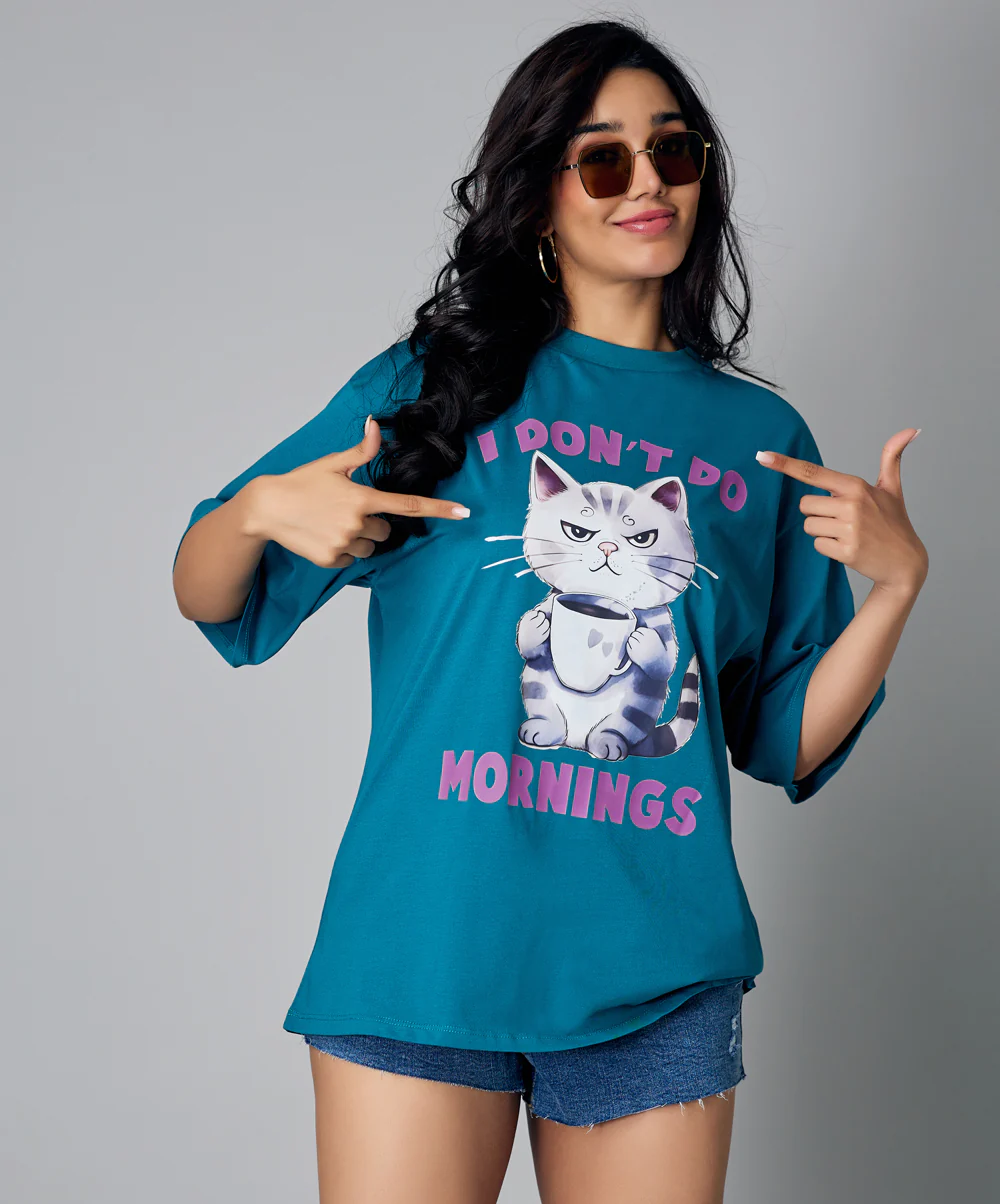Oversize Blue Dont Do Mornings Tshirt - Image 3