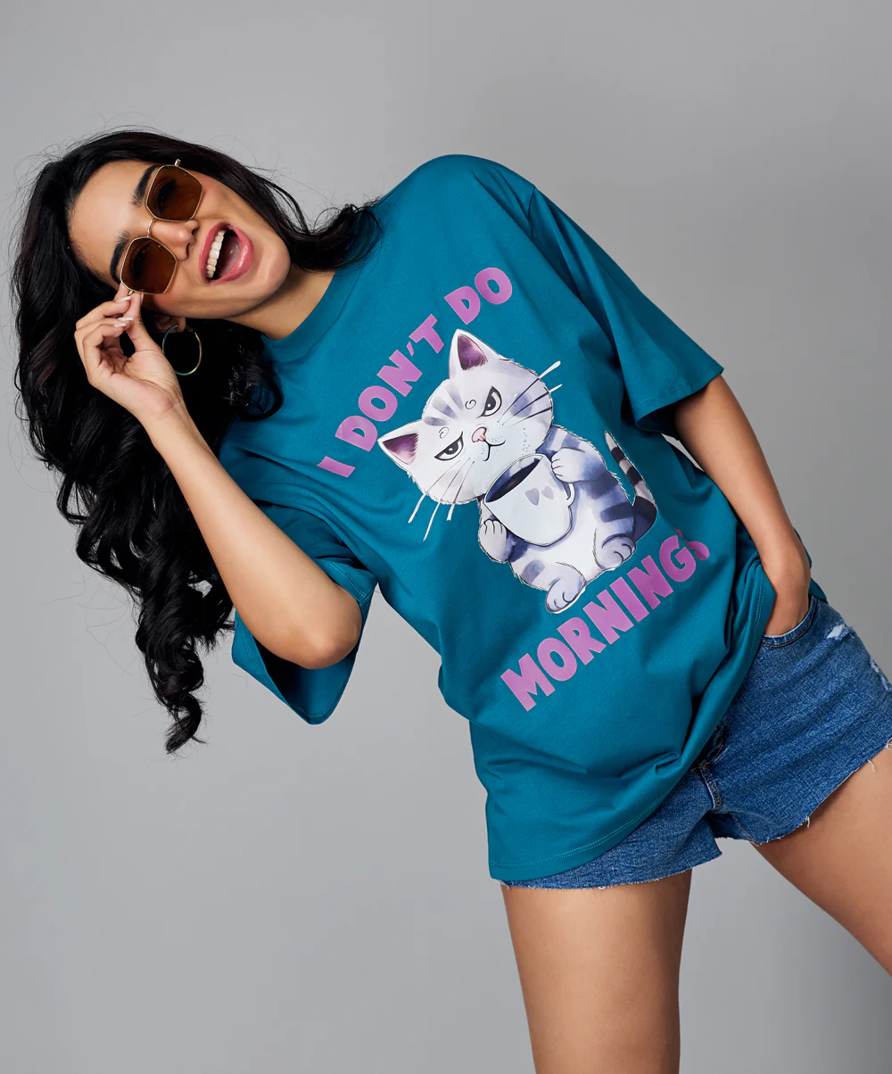 Oversize Blue Dont Do Mornings Tshirt - Image 4