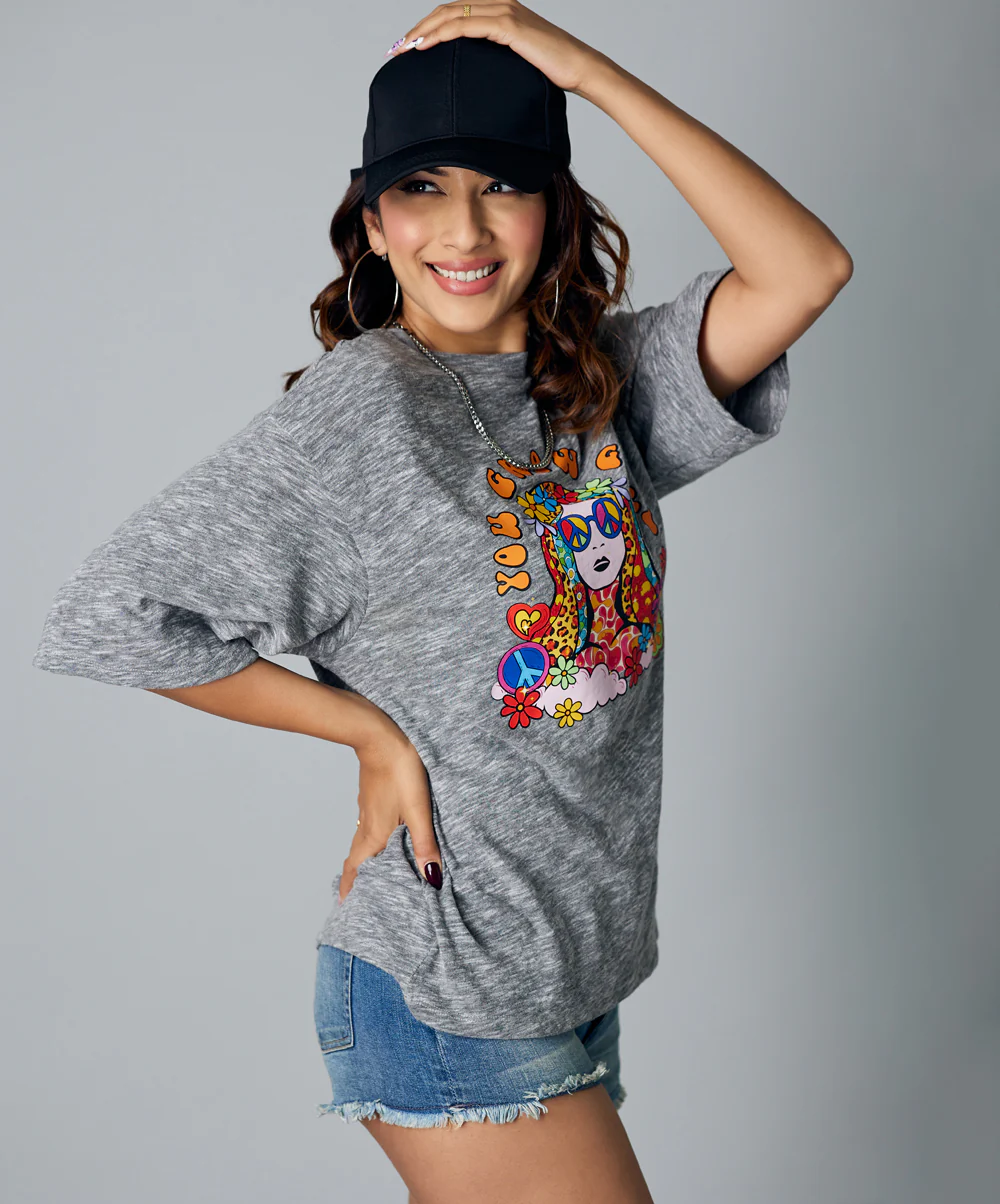 Oversize Dark Gray Marl Tshirt - Image 2