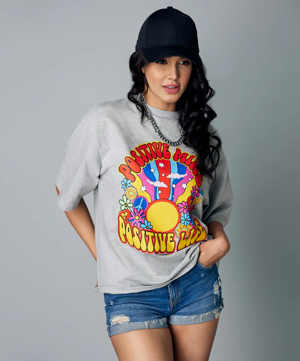 Oversize Gray Marl Positive Tshirt - Image 2