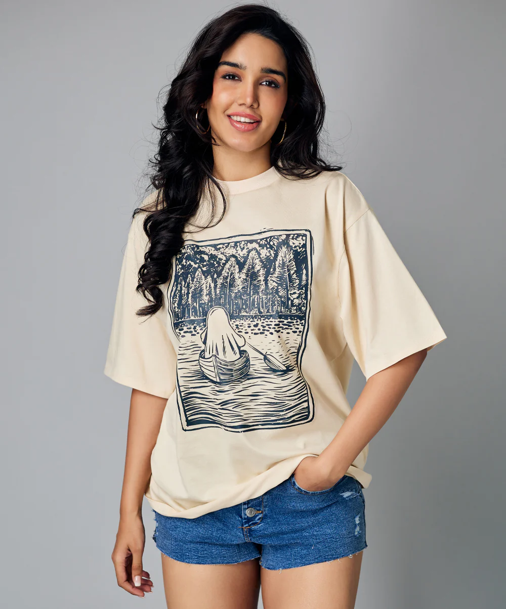 Oversize Light Brown Printed Tshirt - Image 2