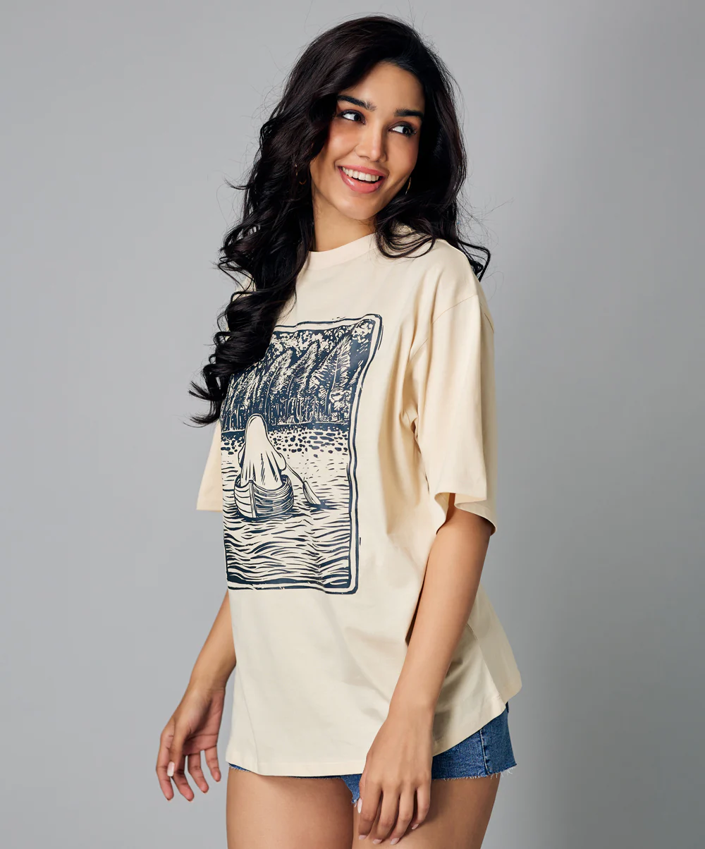 Oversize Light Brown Printed Tshirt - Image 3