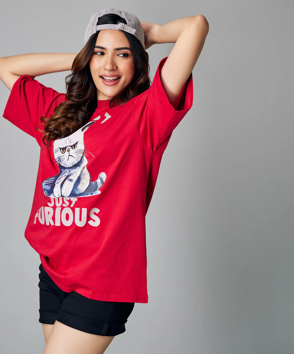 Oversize Maroon Just Furious Tshirt - Image 2
