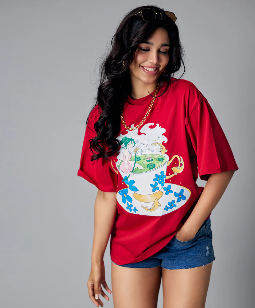 Oversize Maroon Printed Tshirt - Image 2