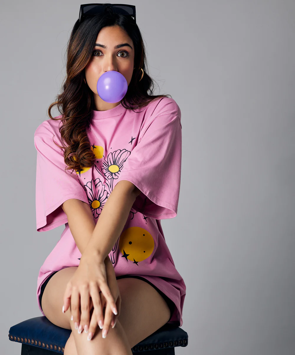 Oversize Salmon Pink Floral Tshirt - Image 2