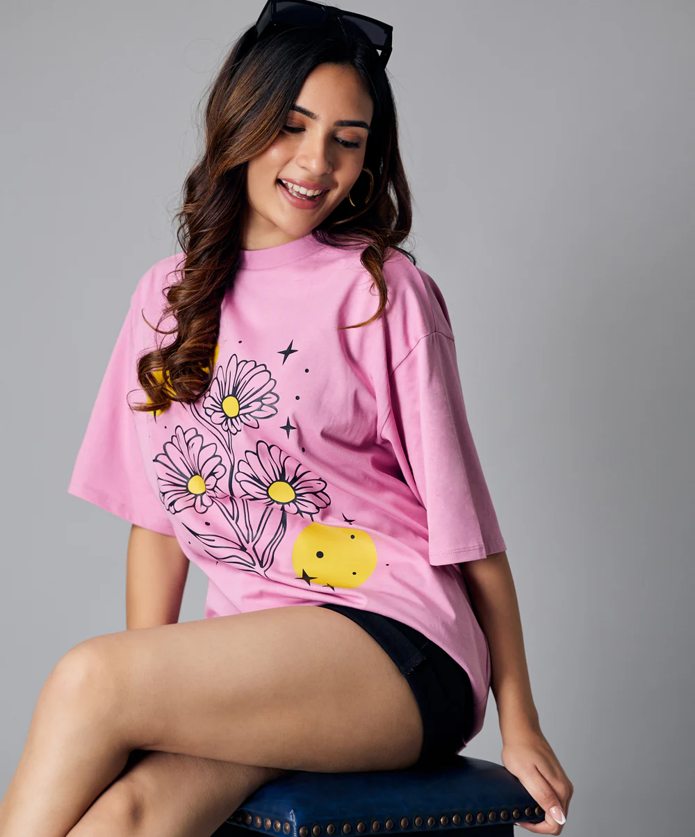 Oversize Salmon Pink Floral Tshirt - Image 4