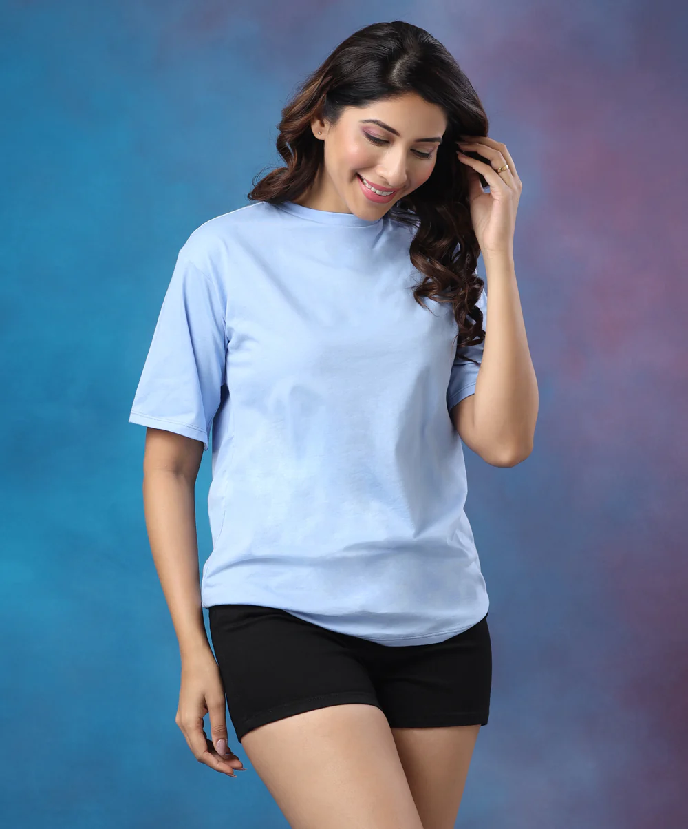 Oversized Basic Neck Sky Bluetshirt - Image 2