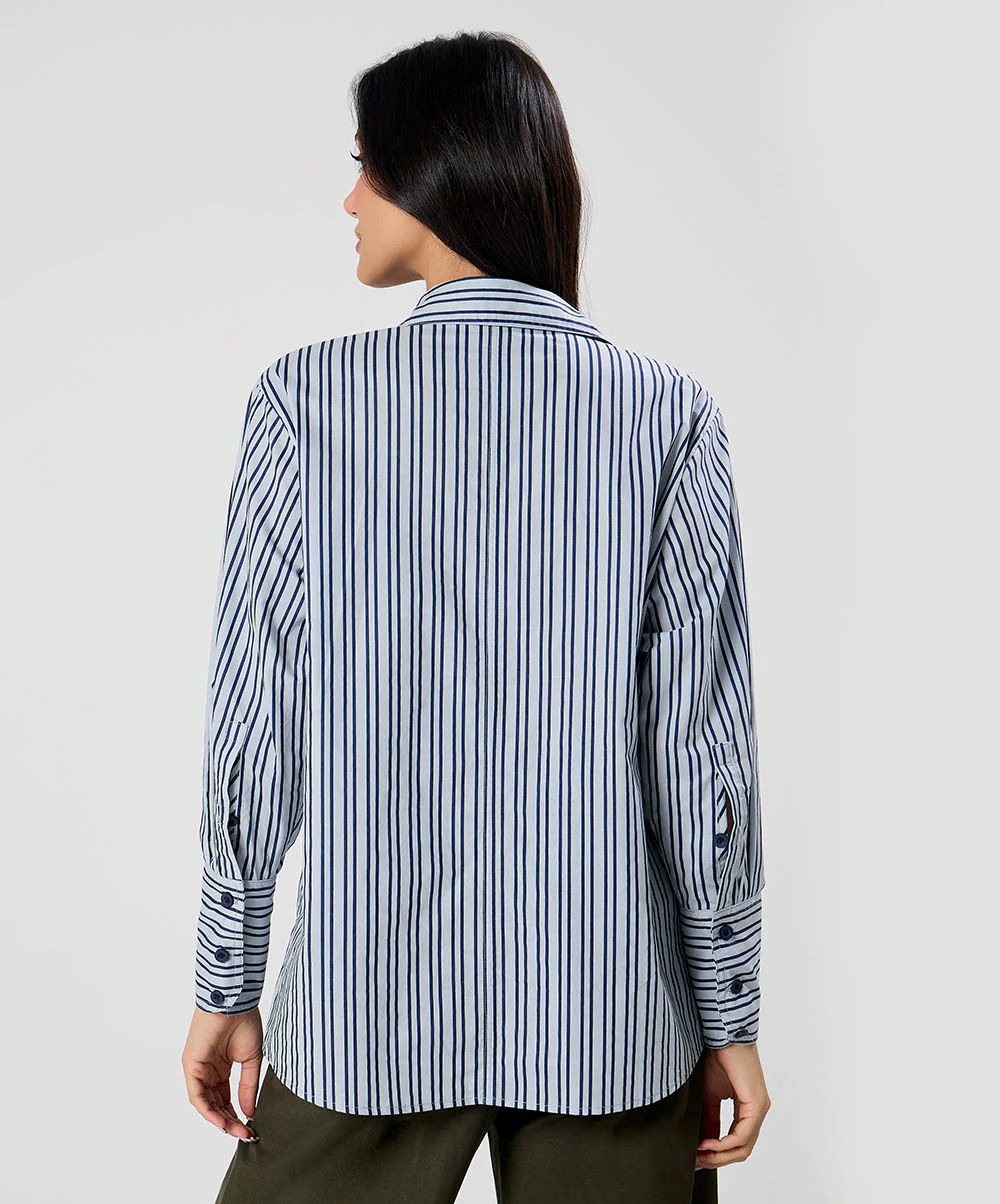 Oversized Blue Cotton Printed Shirt - Image 5