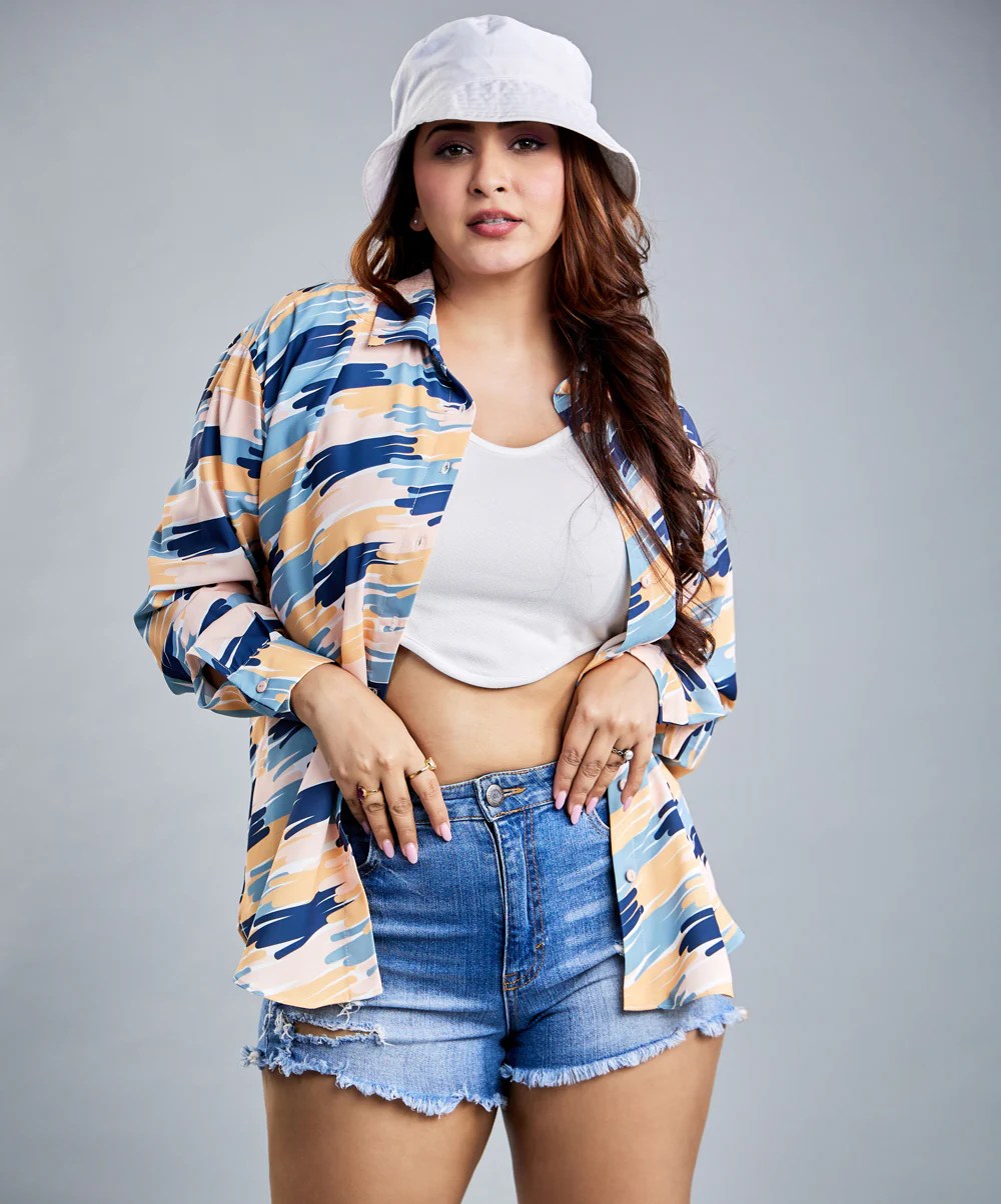 Oversized Blue Yellow & Green Paint Stripes Shirt - Image 5