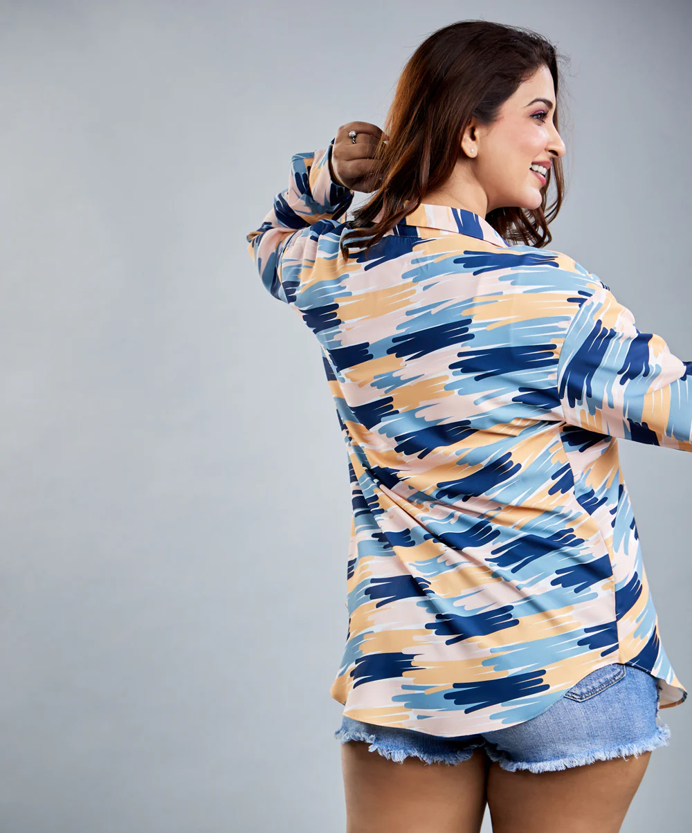 Oversized Blue Yellow & Green Paint Stripes Shirt - Image 6
