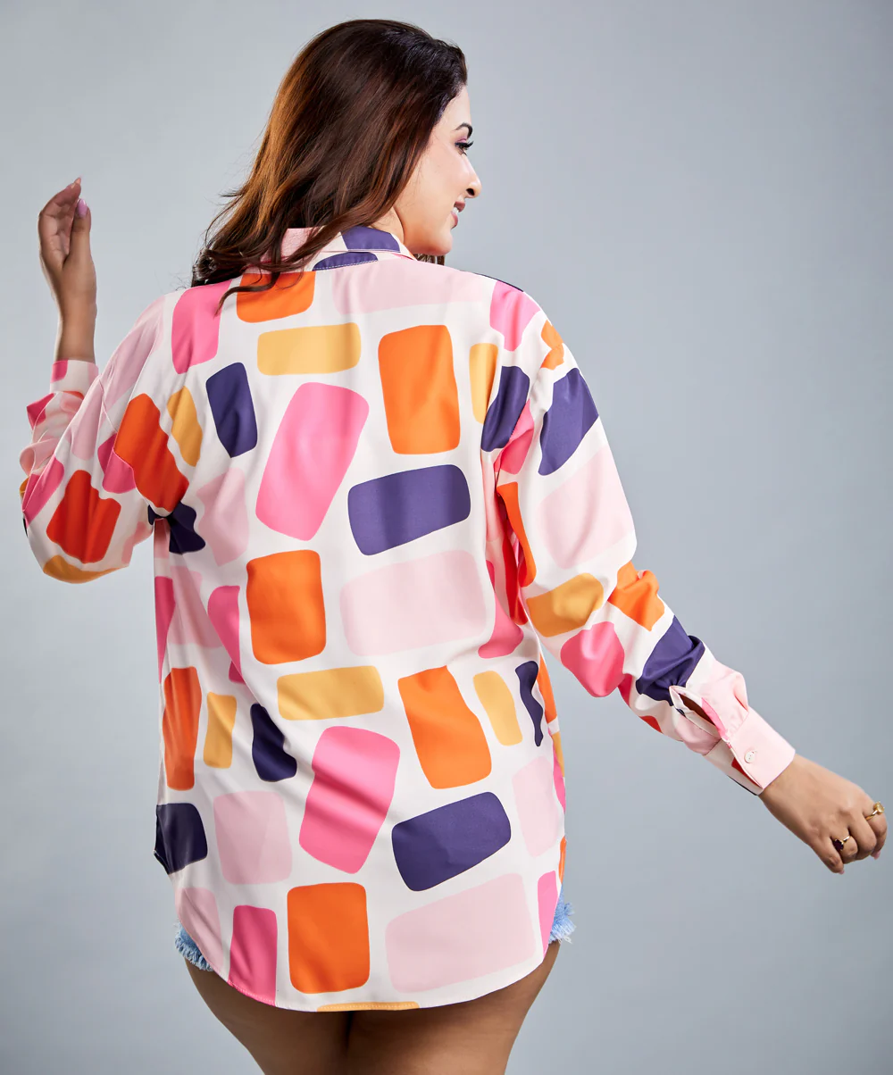 Oversized Chiffon Pink & Orange Shirt - Image 3