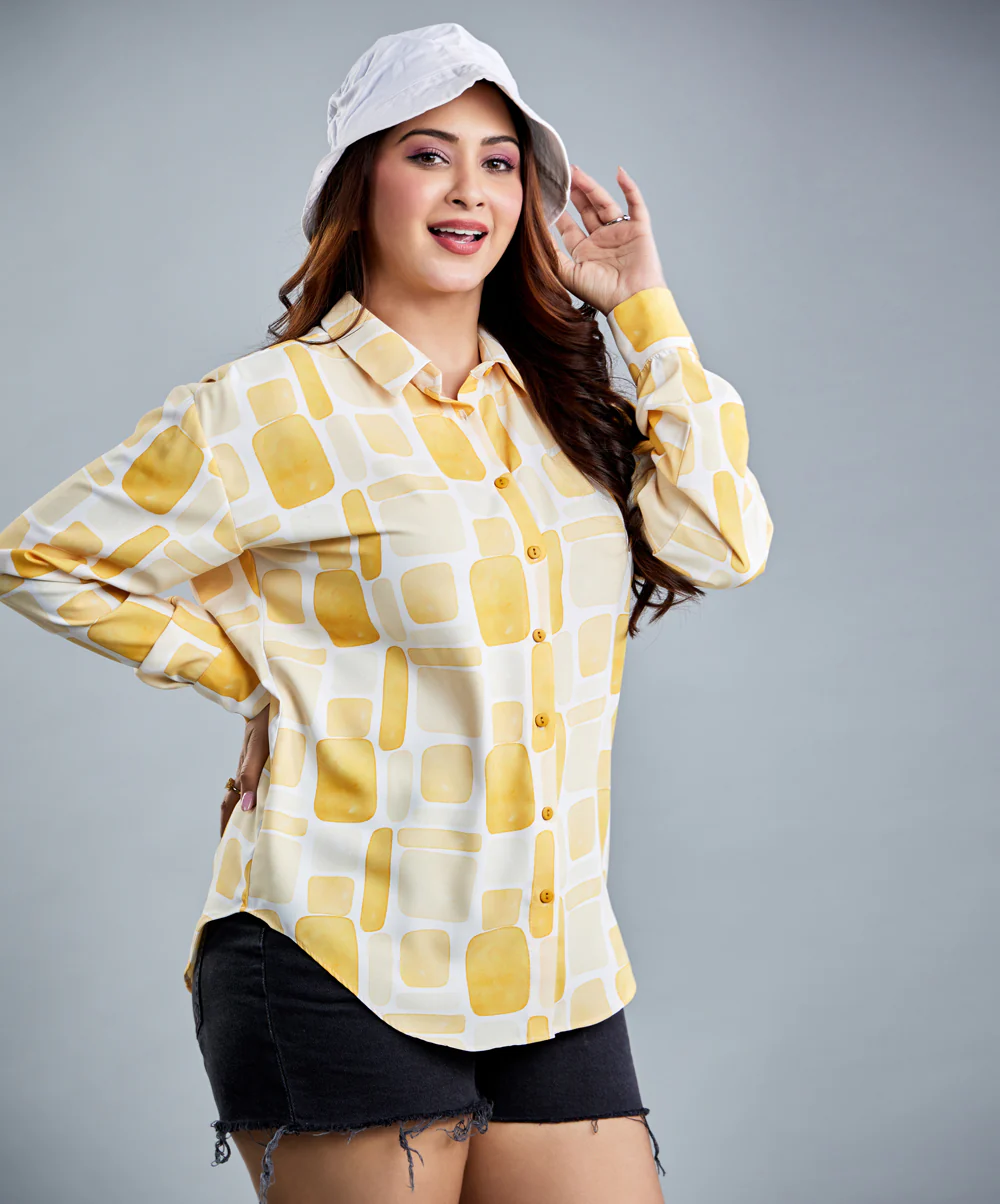 Oversized Chiffon Yellow Printed Shirt - Image 2