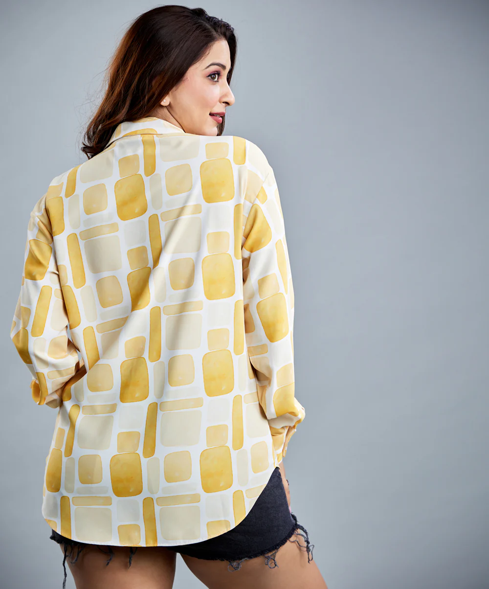 Oversized Chiffon Yellow Printed Shirt - Image 3