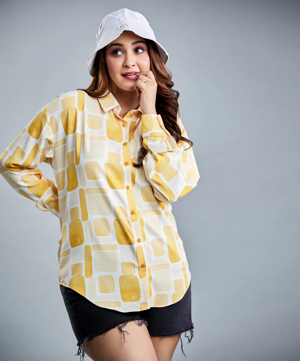Oversized Chiffon Yellow Printed Shirt - Image 4