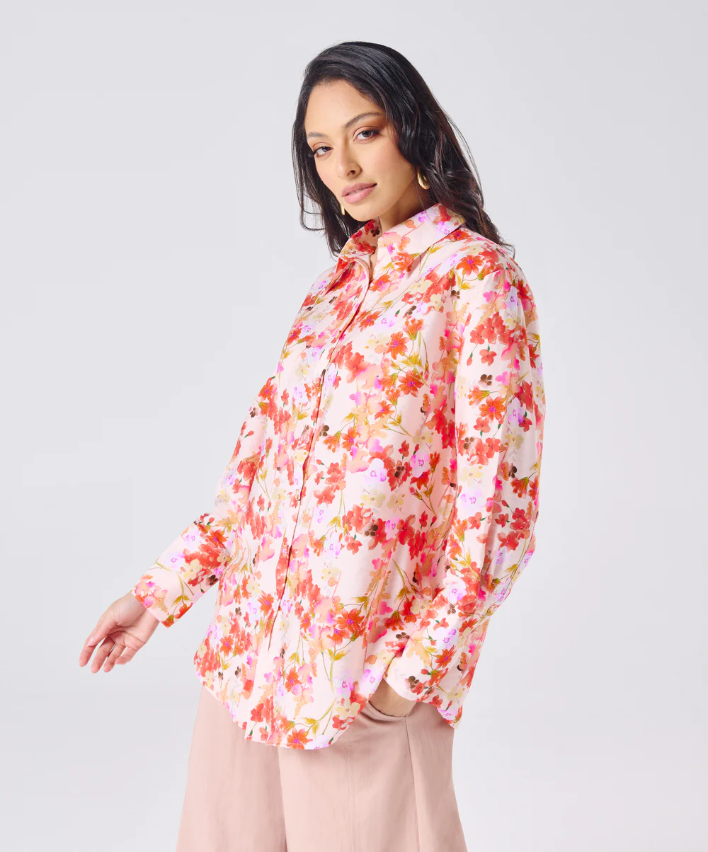 Oversized Orange Printed Shirt - Image 2