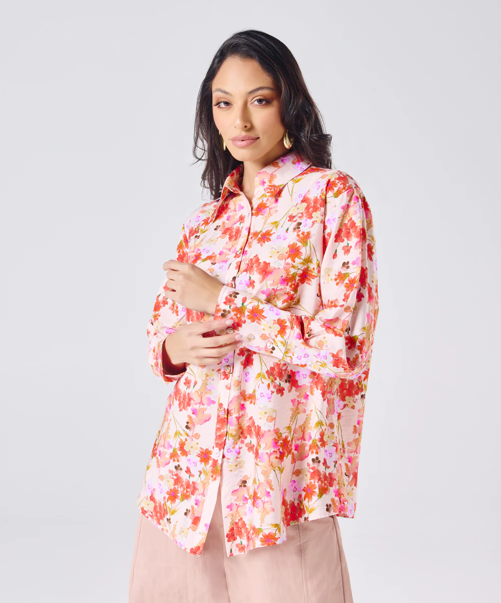 Oversized Orange Printed Shirt - Image 3