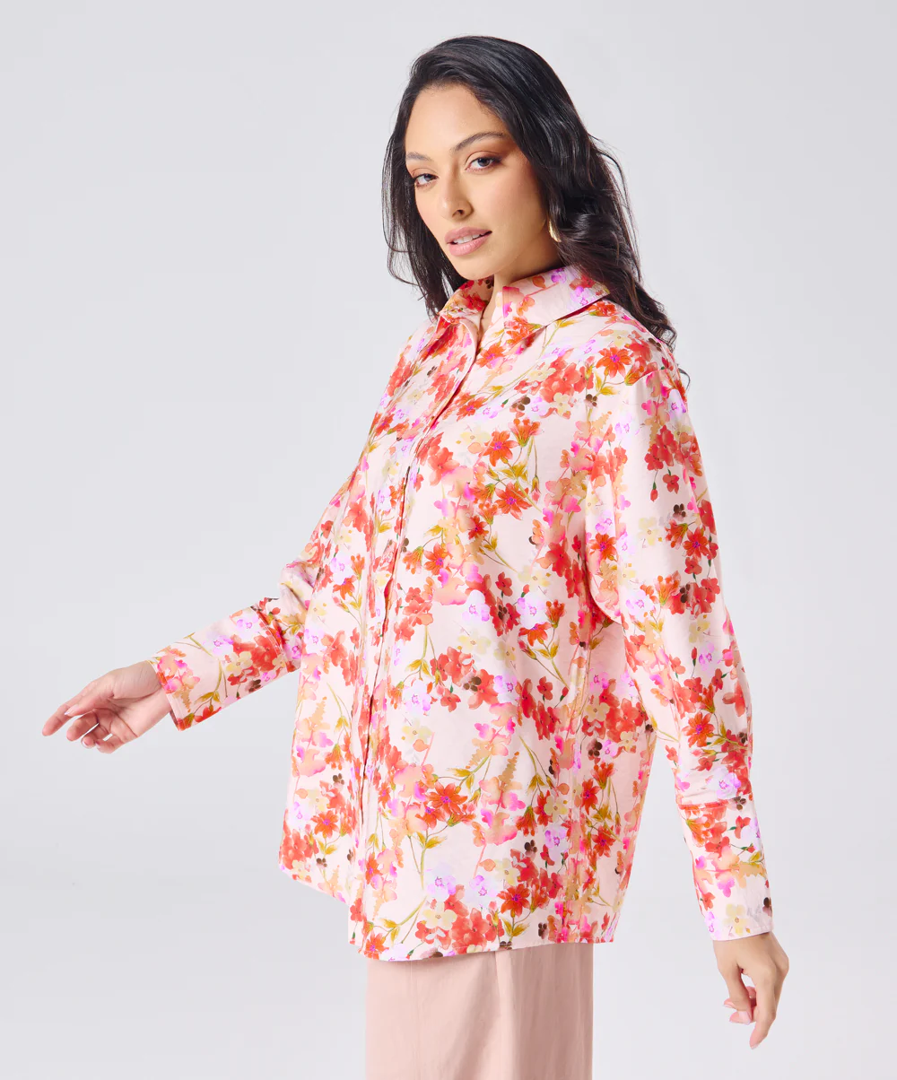 Oversized Orange Printed Shirt - Image 4