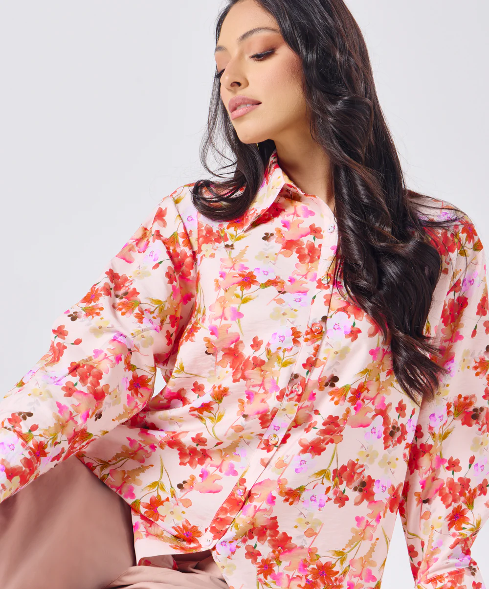 Oversized Orange Printed Shirt - Image 6