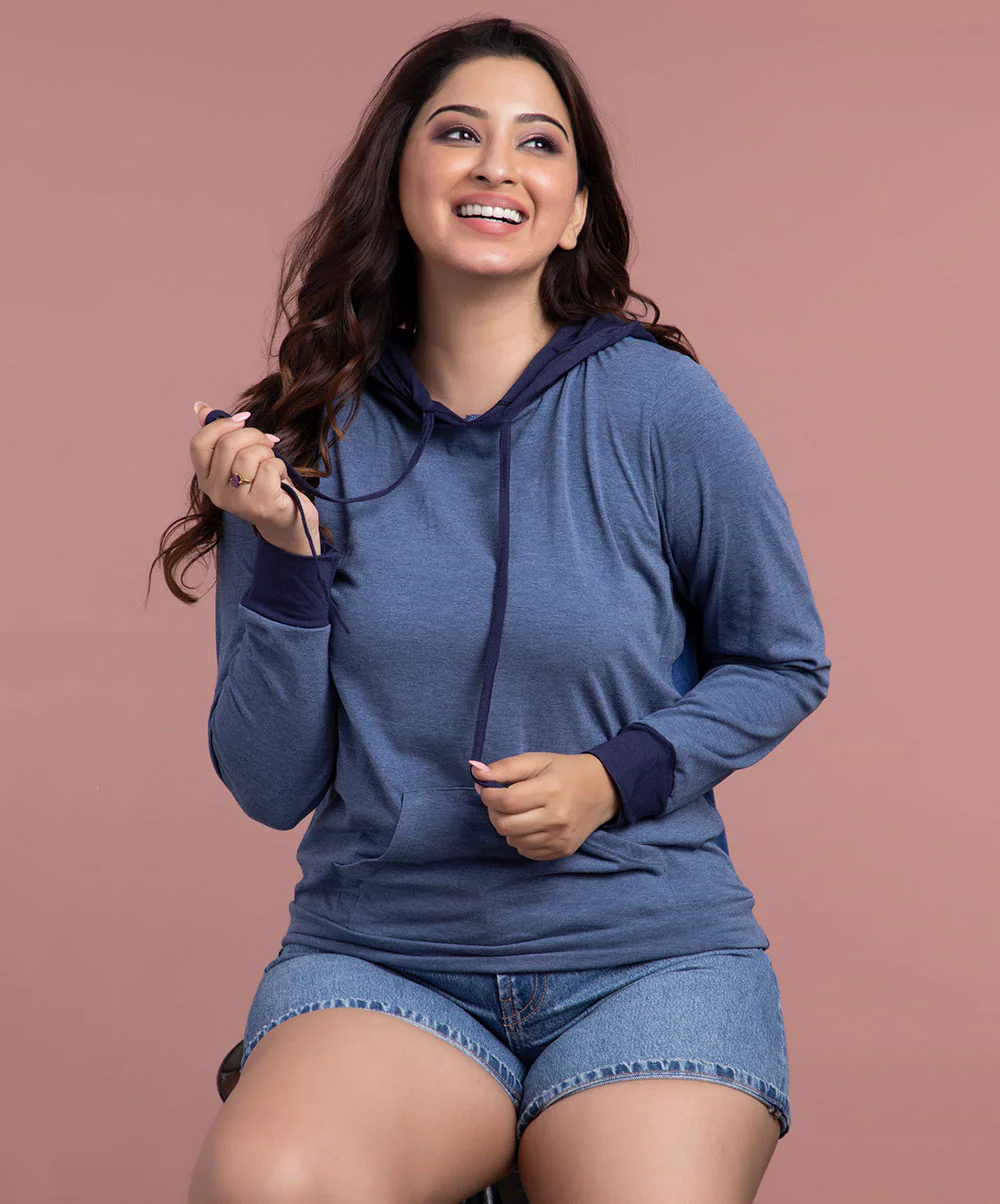Blue Shaded Panel Hoodies
