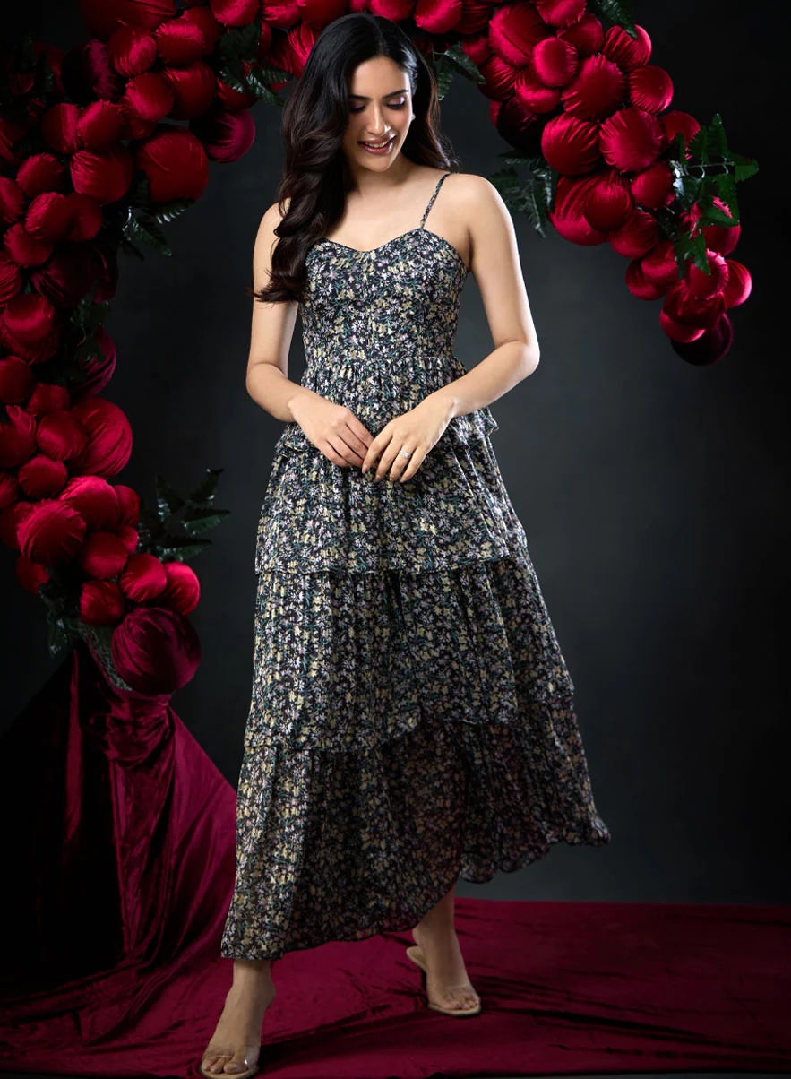 Panel Printed Floor Length Maxi Dress - Image 5