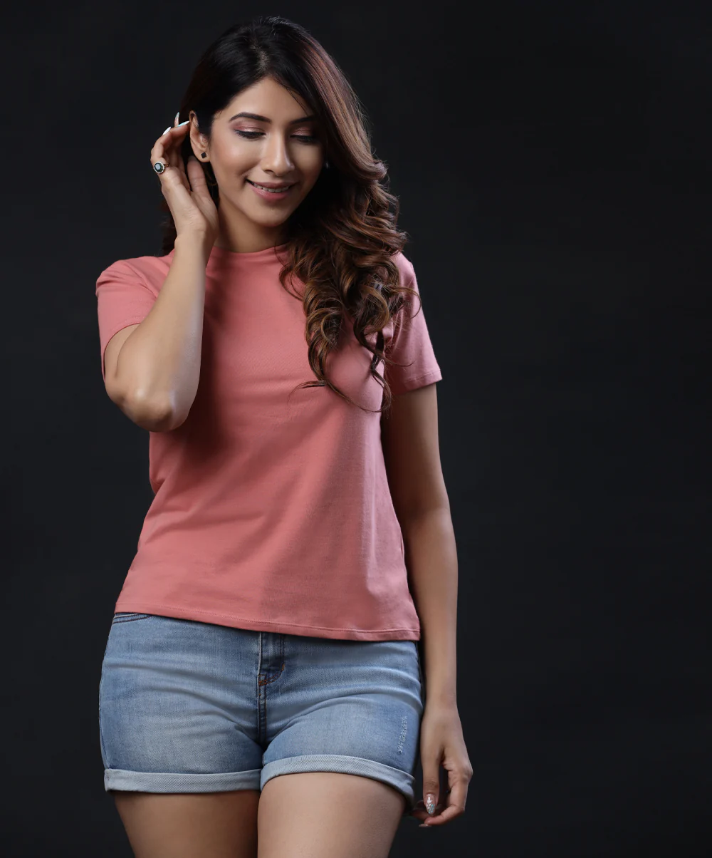Peach Basic Crew Neck Tshirt