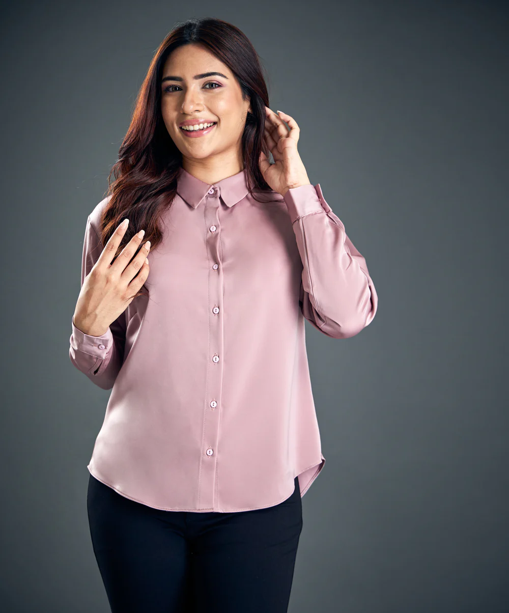 Pink Work Wear Satin Shirt Blouse - Image 2