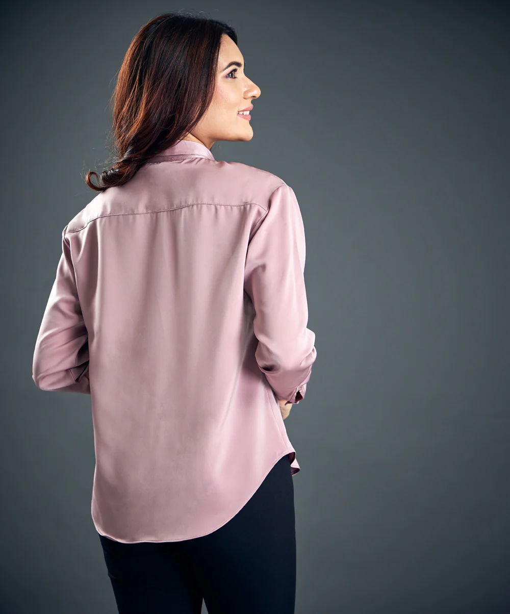 Pink Work Wear Satin Shirt Blouse - Image 3
