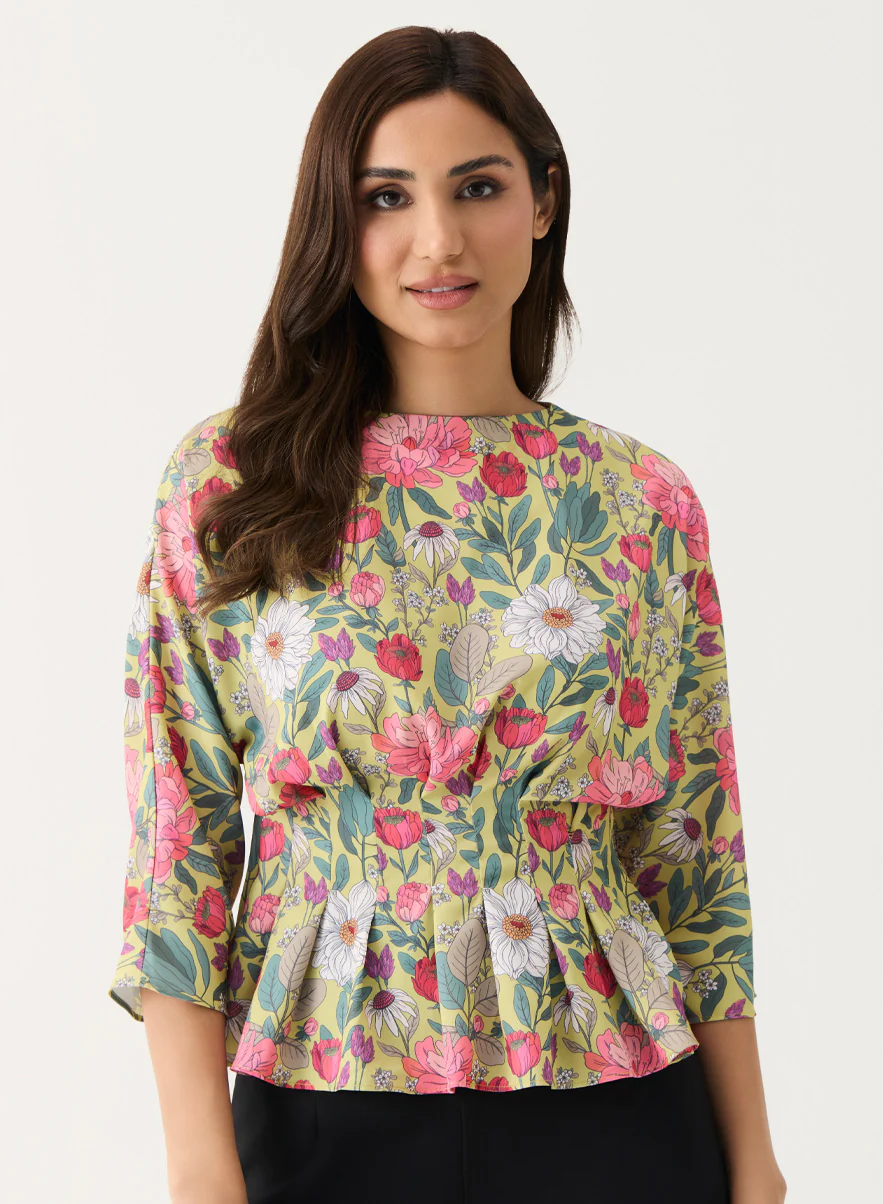 Pleated Peplum Crop Top - Image 2